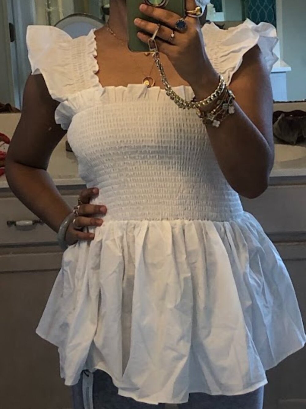summer peplum shirred top white xs 100% cotton